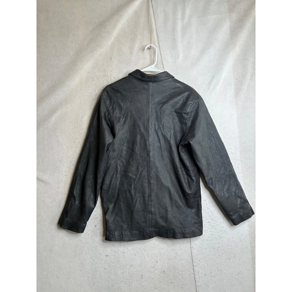 Luber Casual Mens Black Leather Button Front Jacket Coat Size 40 Vintage Style